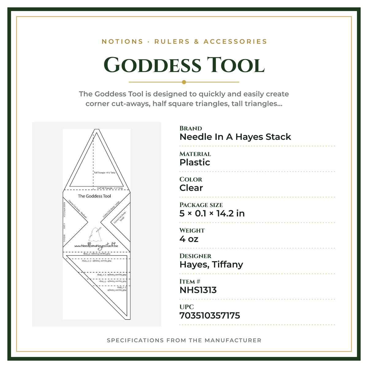 Product Specifications – Goddess Tool