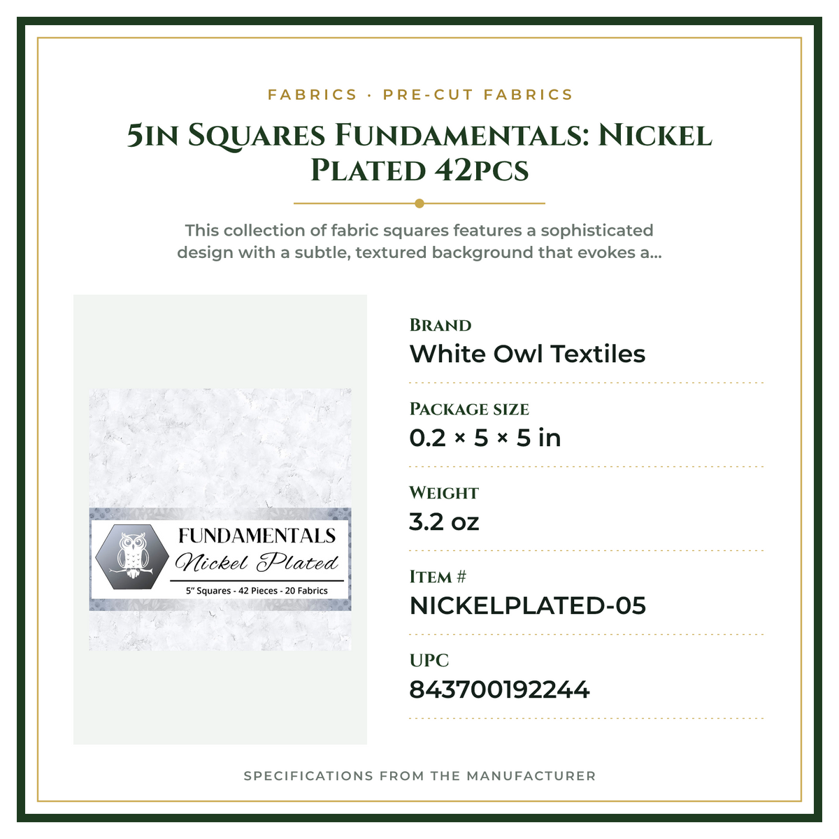 Product Specifications – 5in Squares Fundamentals: Nickel Plated 42pcs
