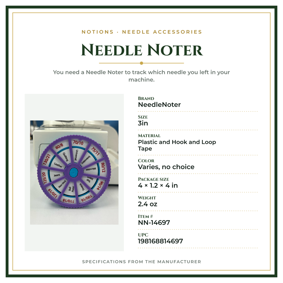 Product Specifications – Needle Noter
