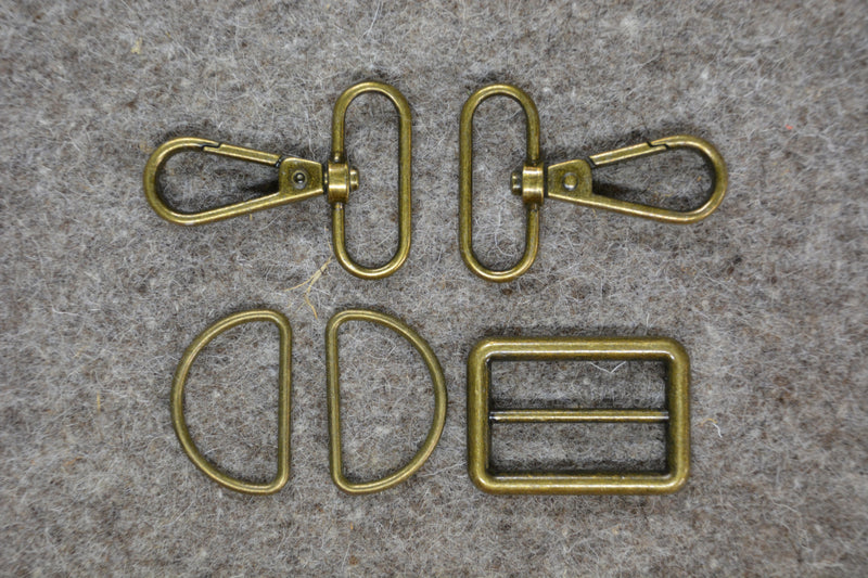 Bronze 1-1/4in Wide Bag Strap Hardware 5pc
