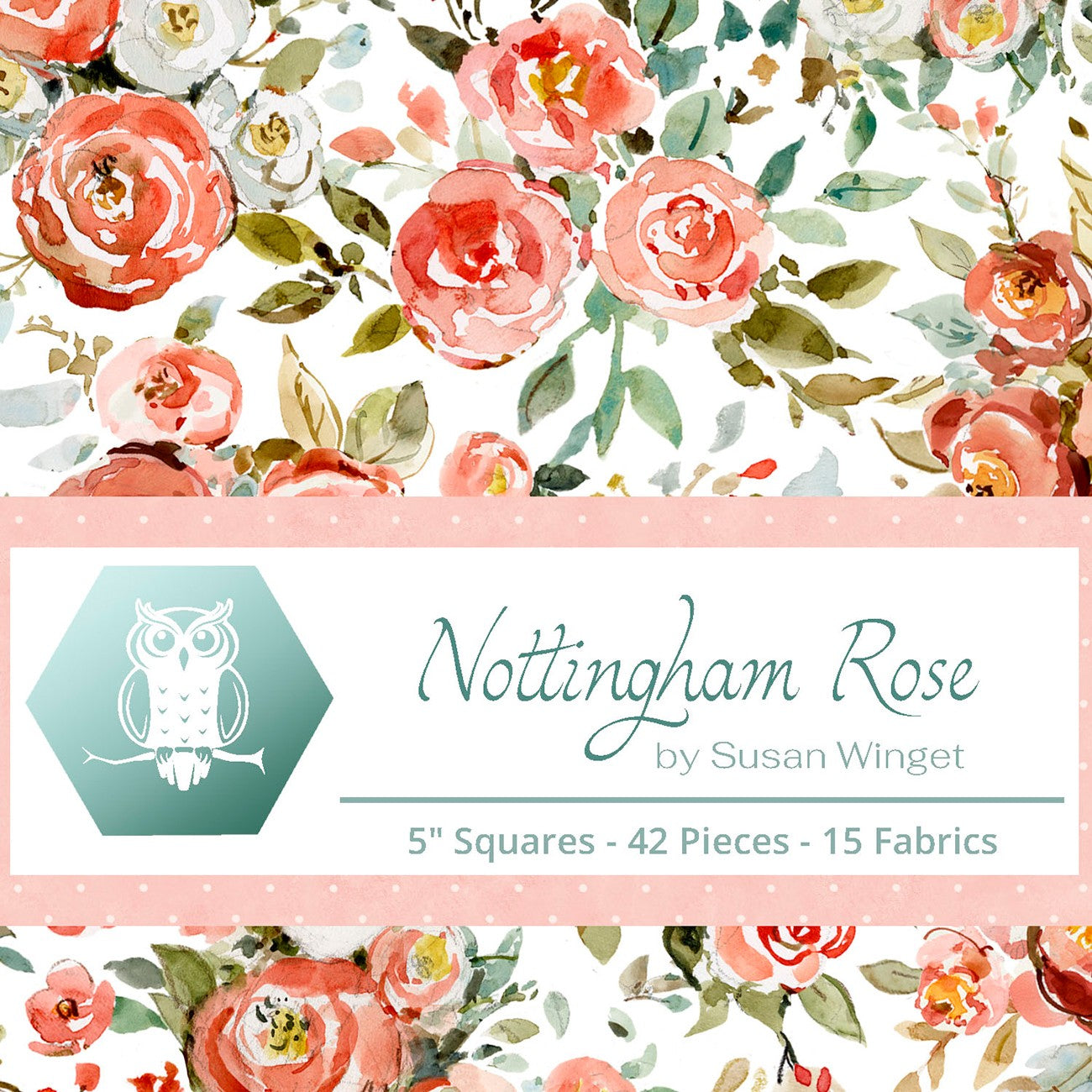 5in Squares, Nottingham Rose, 42pcs, 2-4 Pieces of Each Print