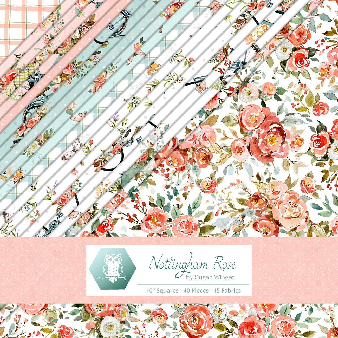 10in Squares, Nottingham Rose, 42pcs, 2-4 Pieces of Each Print