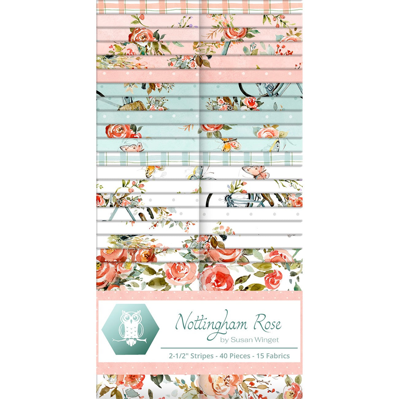 2.5in Strips, Nottingham Rose, 40pcs, 2-4 Pieces of Each Print