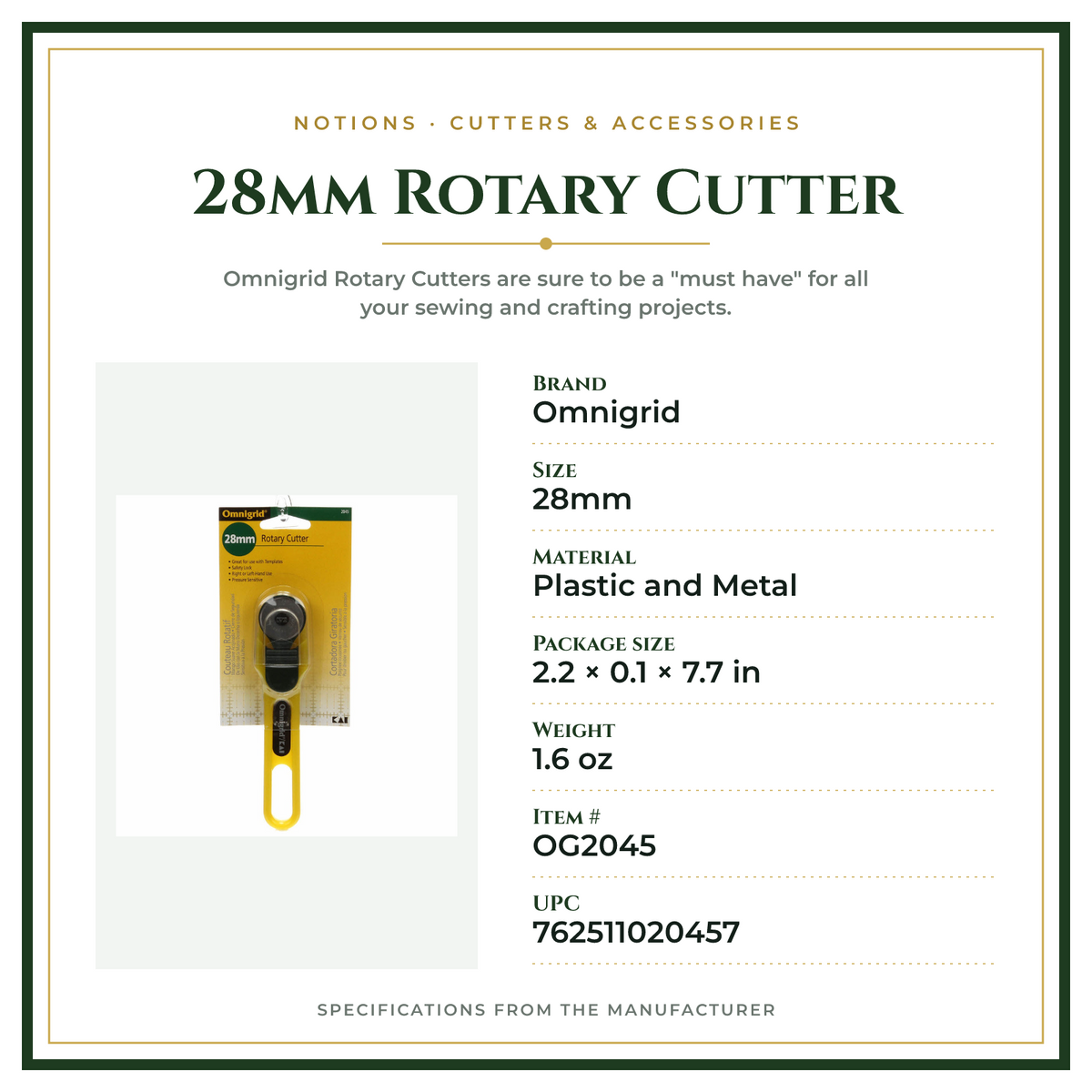 Product Specifications – 28mm Rotary Cutter