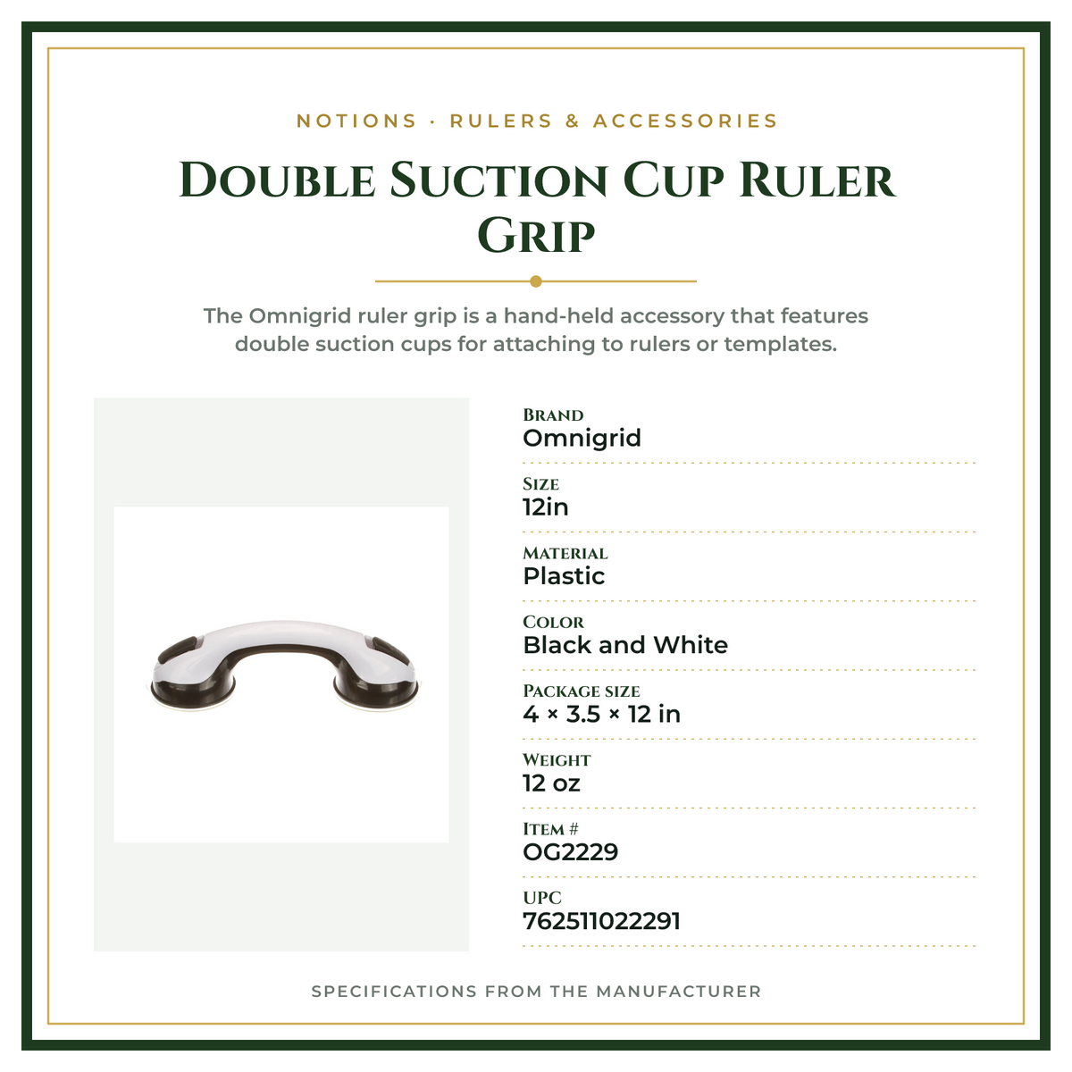 Product Specifications – Double Suction Cup Ruler Grip
