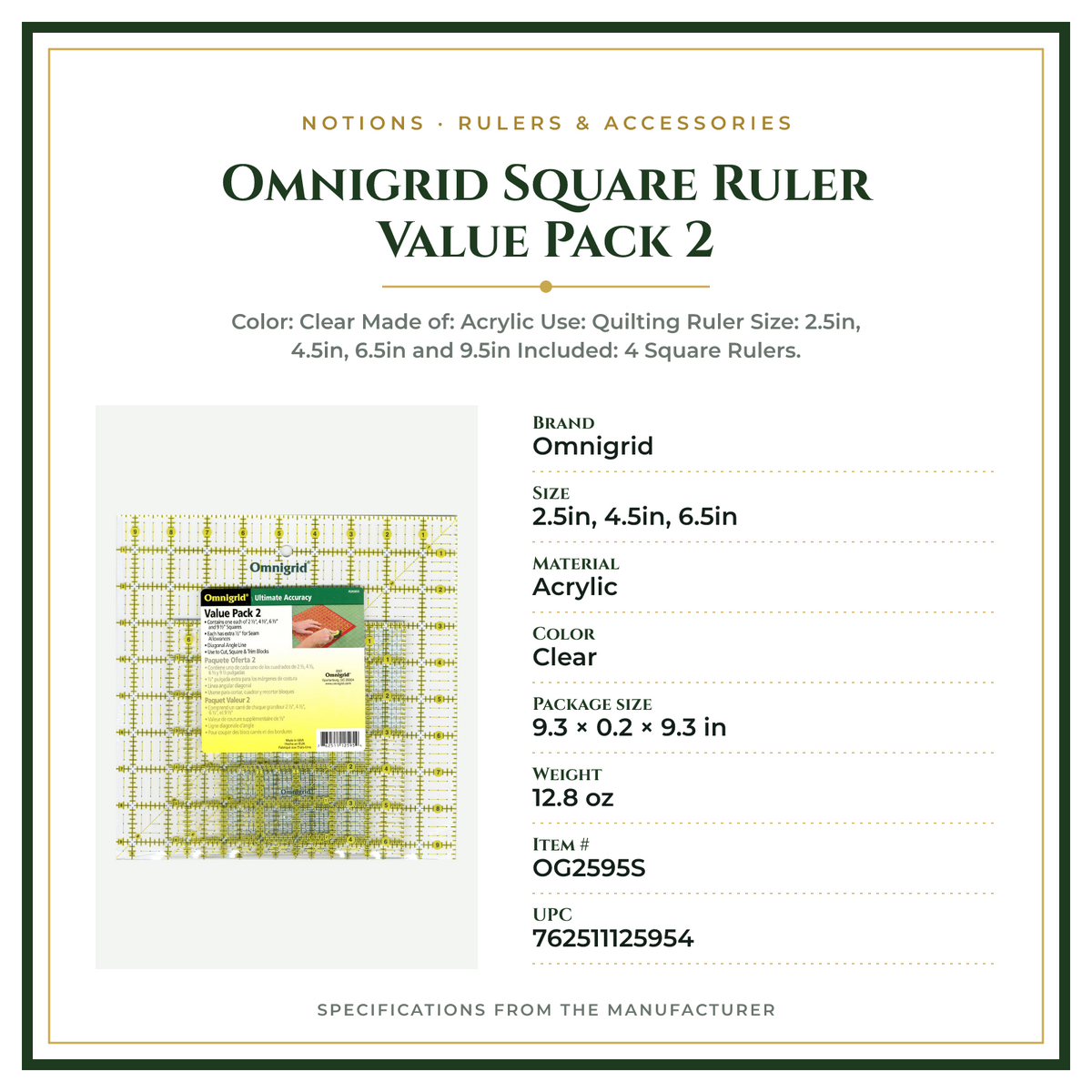 Product Specifications – Omnigrid Square Ruler Value Pack 2