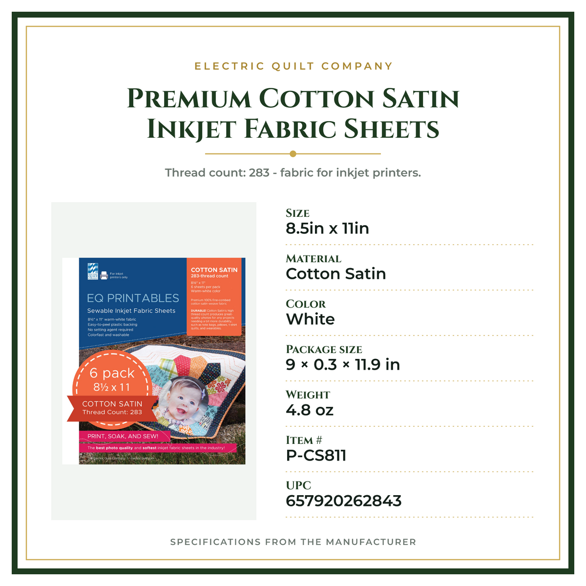 Product Specifications – Premium Cotton Satin Inkjet Fabric Sheets