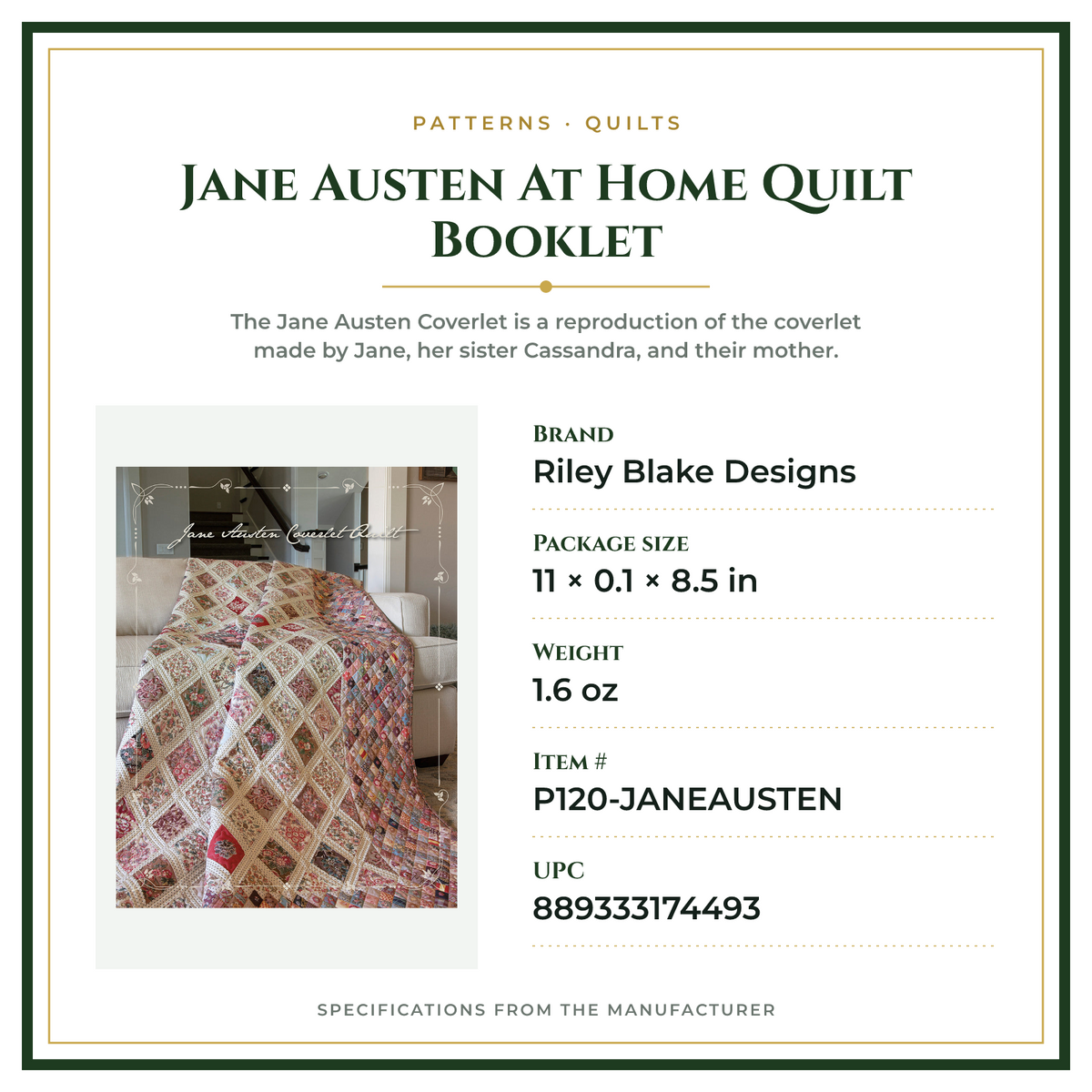 Product Specifications – Jane Austen At Home Quilt Booklet