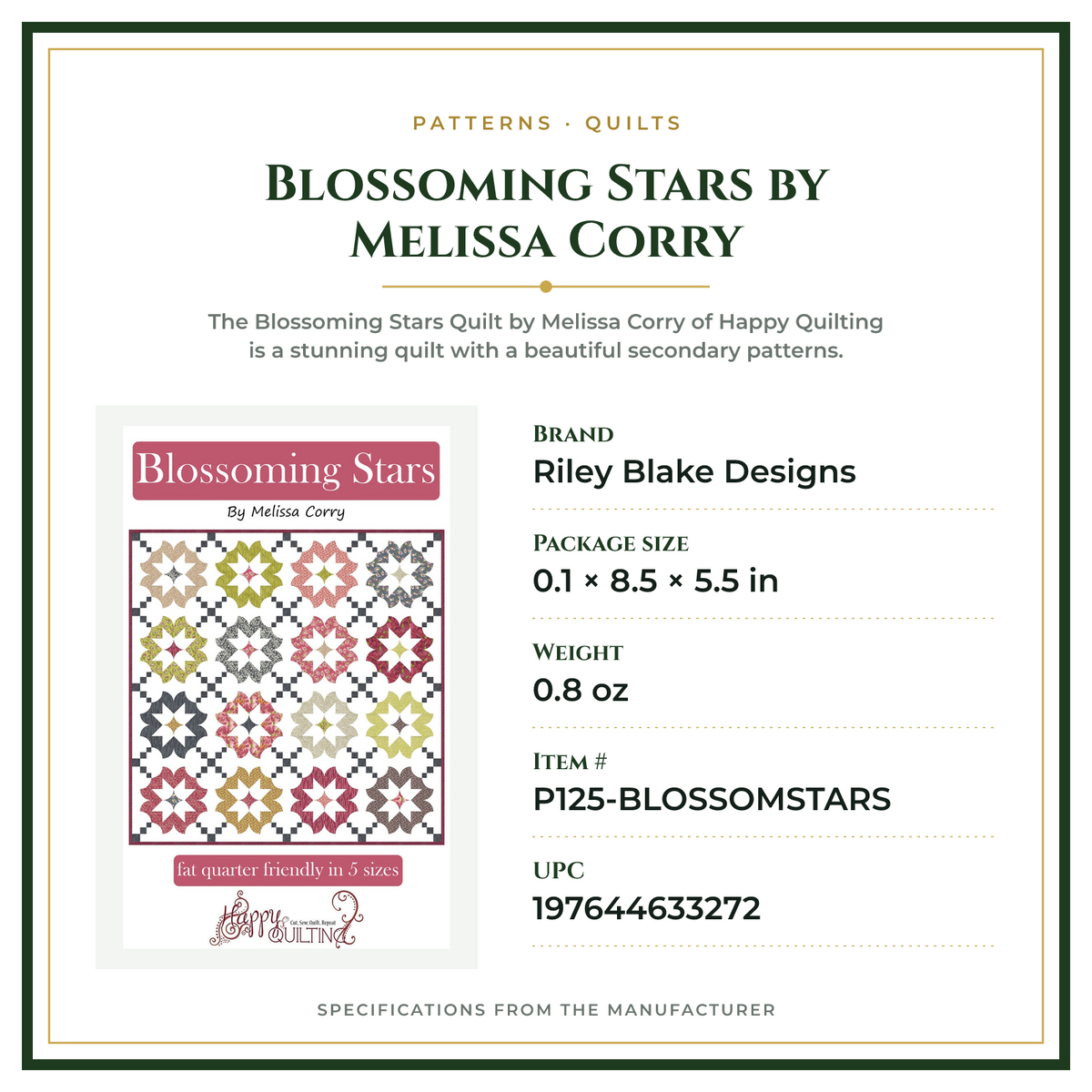 Product Specifications – Blossoming Stars by Melissa Corry