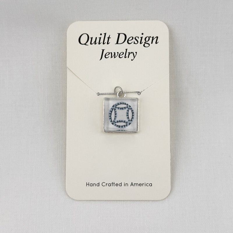 Quilt Pendants Double Wedding Ring Black and Grey