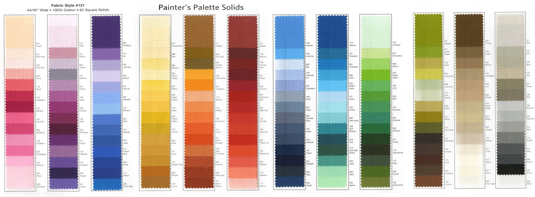 Fabric Sample Card Painter's Palette Solids