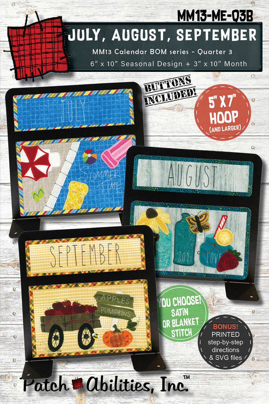 Quarter 3 Calendar Series Machine Embroidery with Buttons