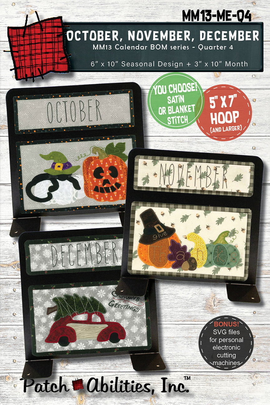 Quarter 4 Calendar Series Machine Embroidery