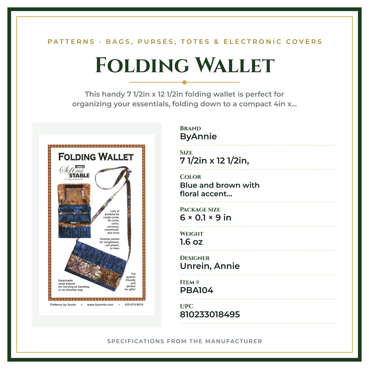 Product Specifications – Folding Wallet