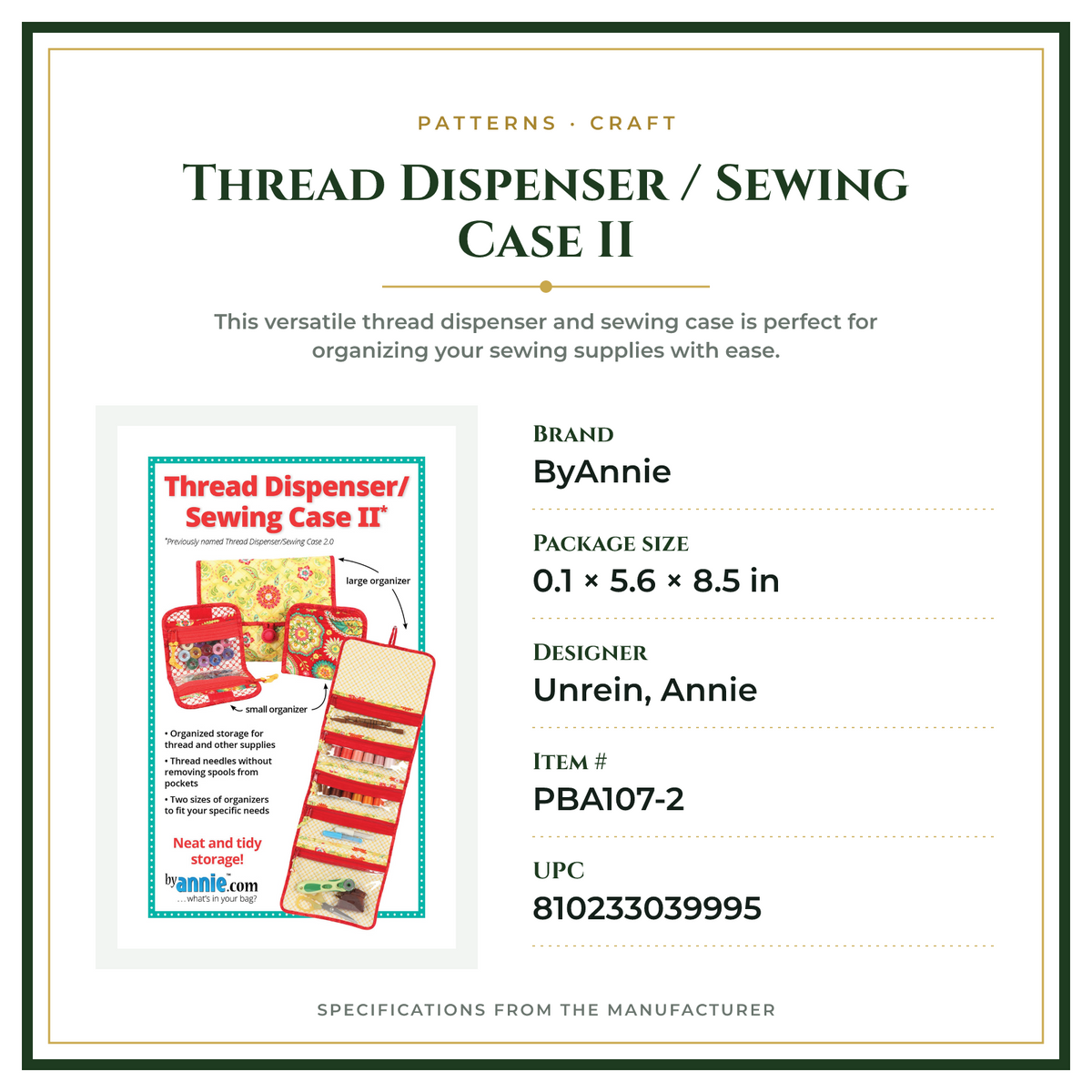 Product Specifications – Thread Dispenser / Sewing Case II