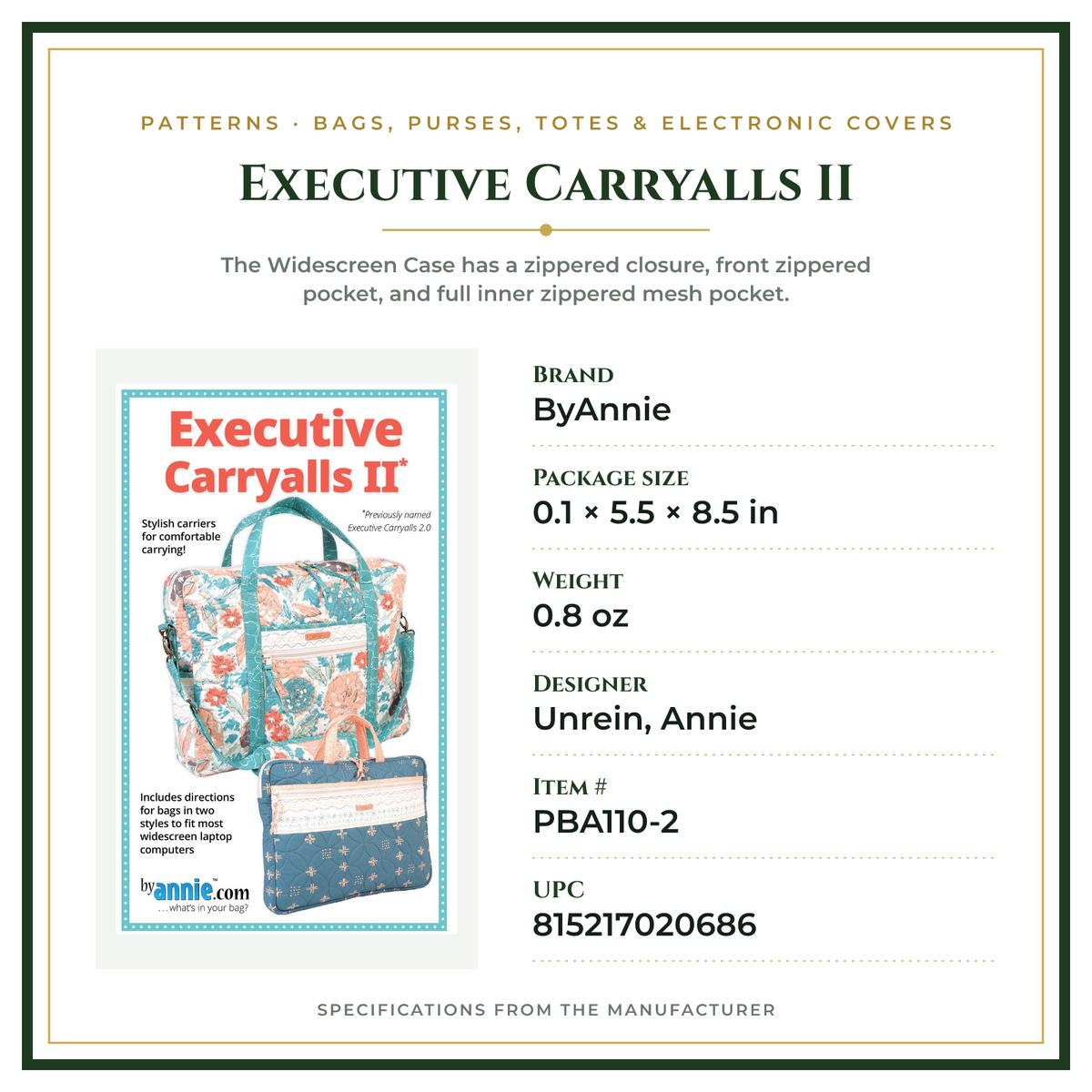 Product Specifications – Executive Carryalls II