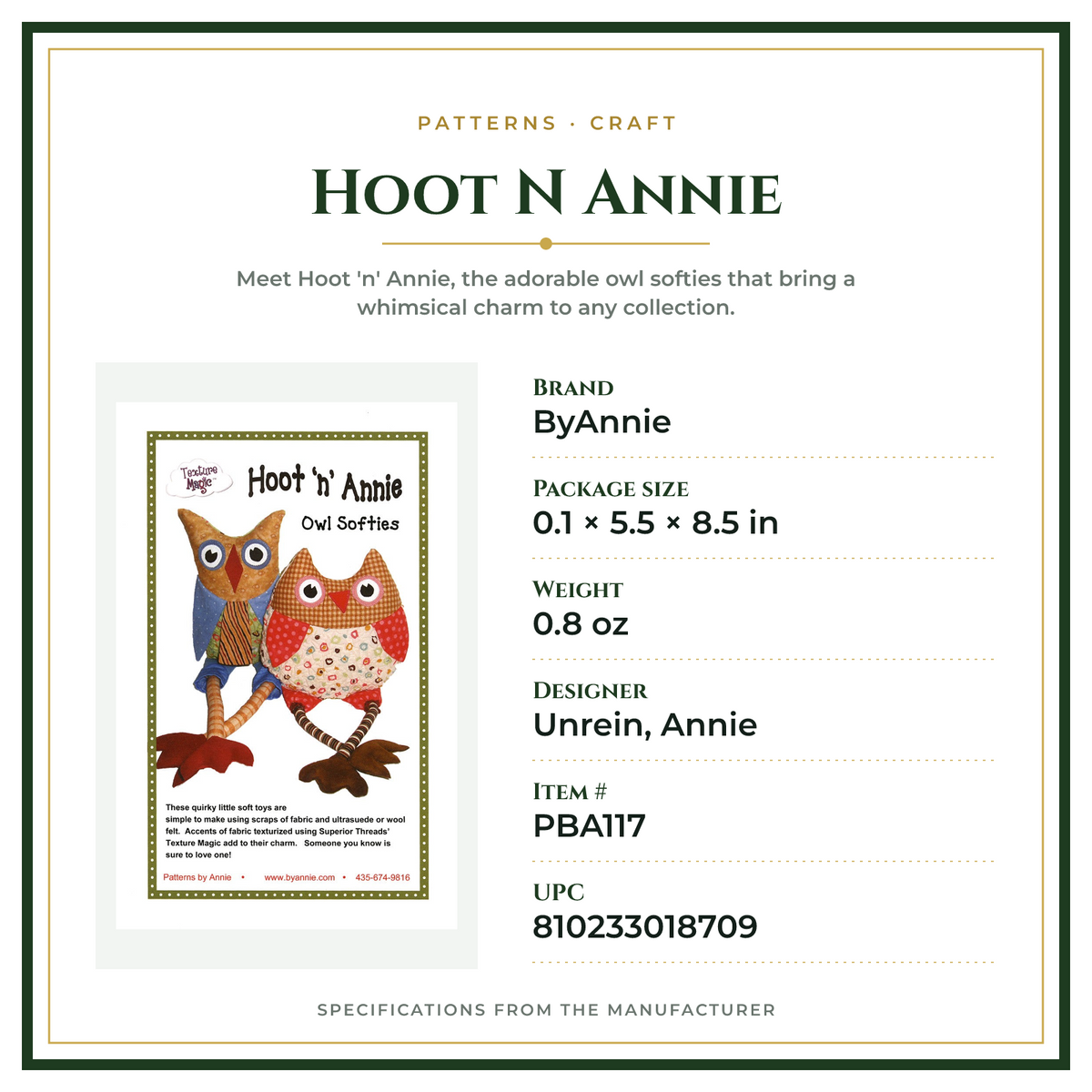 Product Specifications – Hoot N Annie