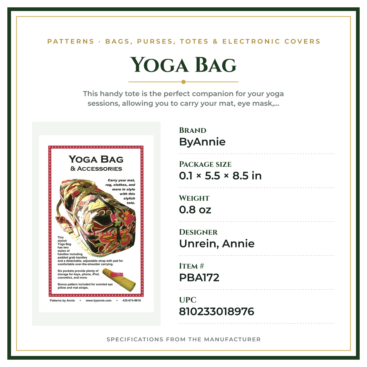 Product Specifications – Yoga Bag