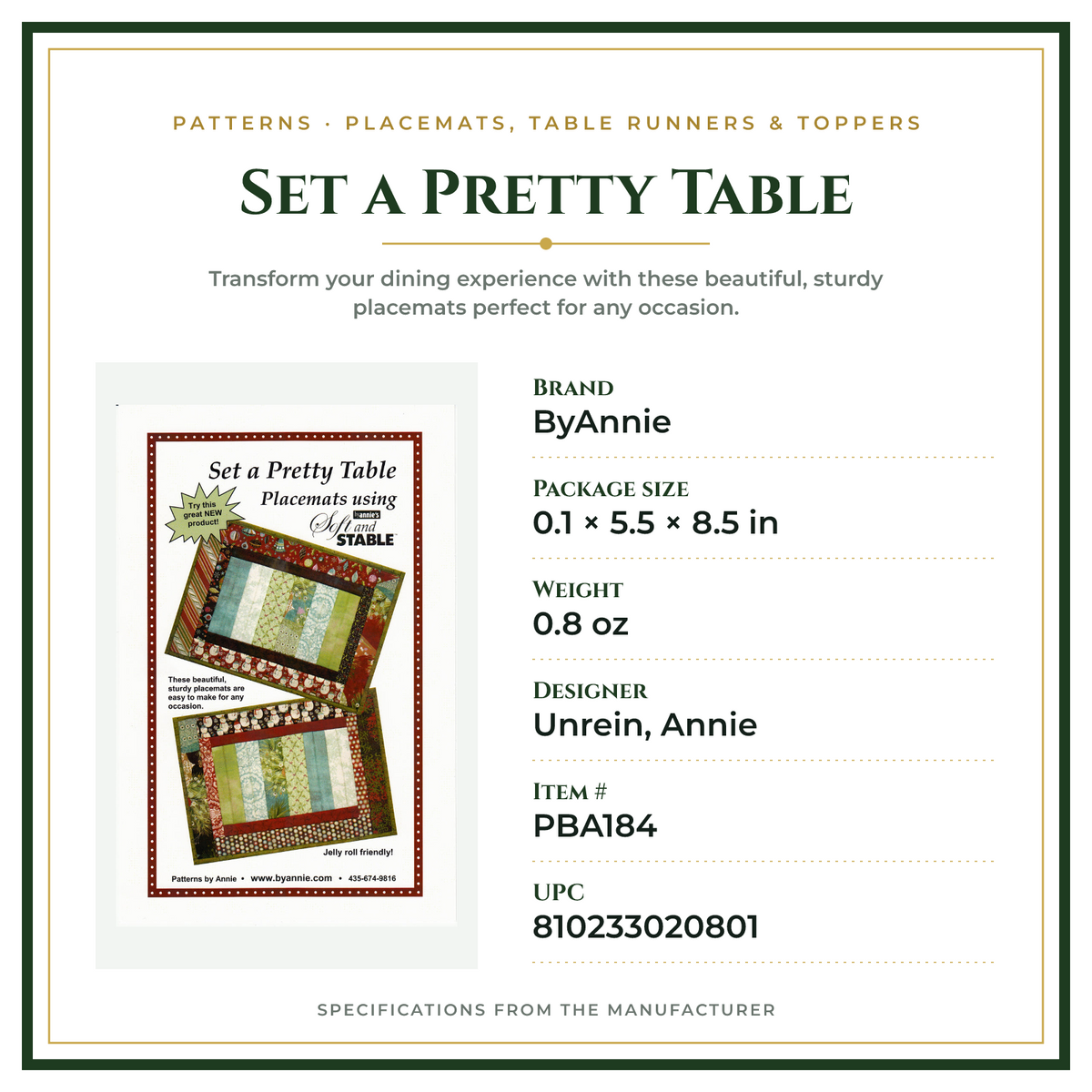 Product Specifications – Set a Pretty Table
