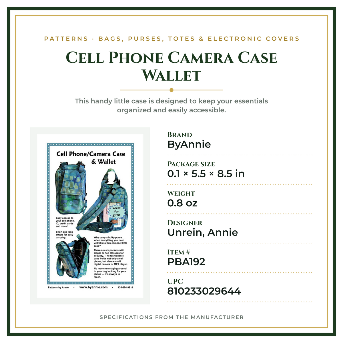 Product Specifications – Cell Phone Camera Case Wallet