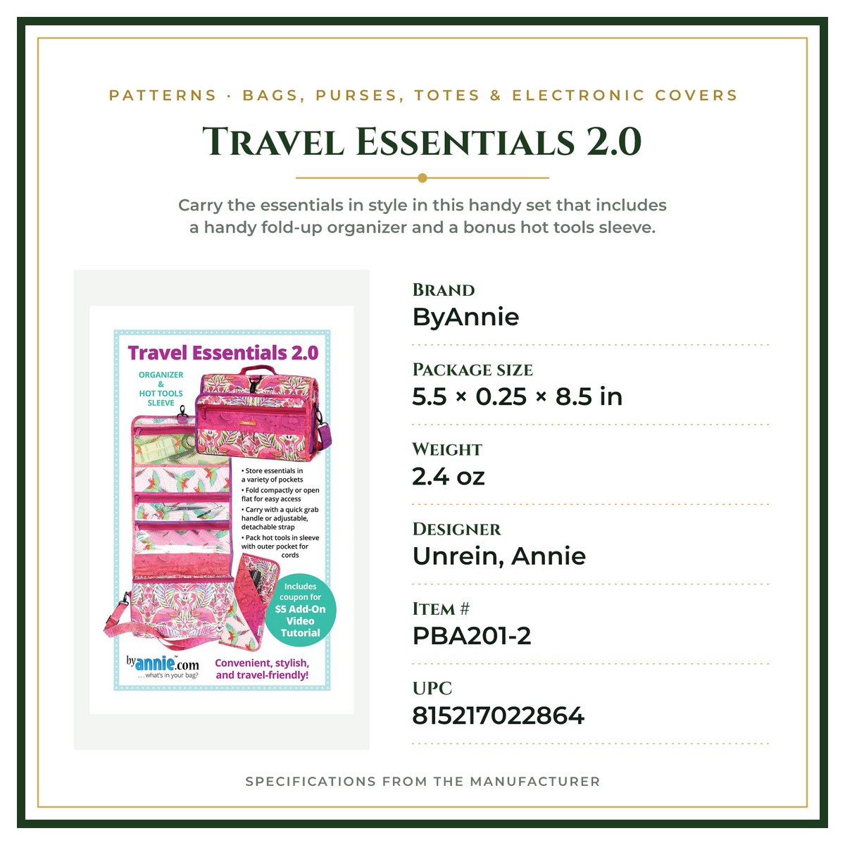 Product Specifications – Travel Essentials 2.0