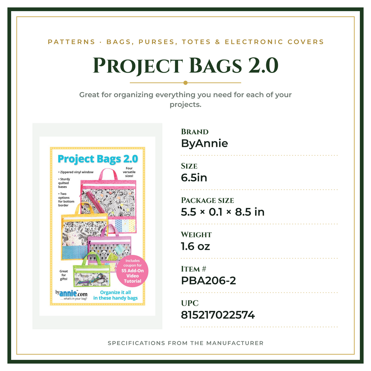 Product Specifications – Project Bags 2.0