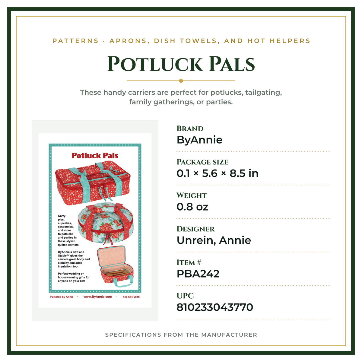 Product Specifications – Potluck Pals