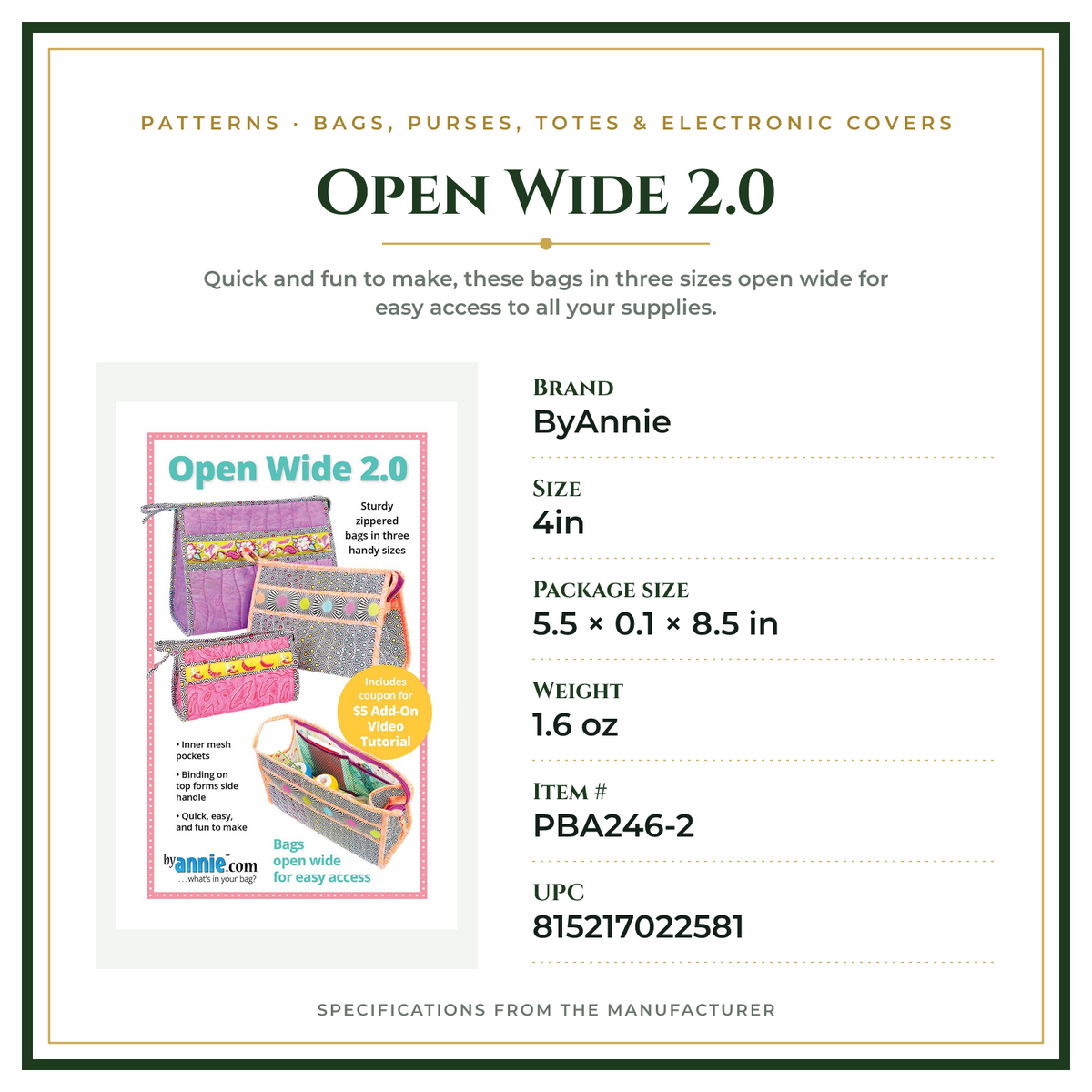 Product Specifications – Open Wide 2.0