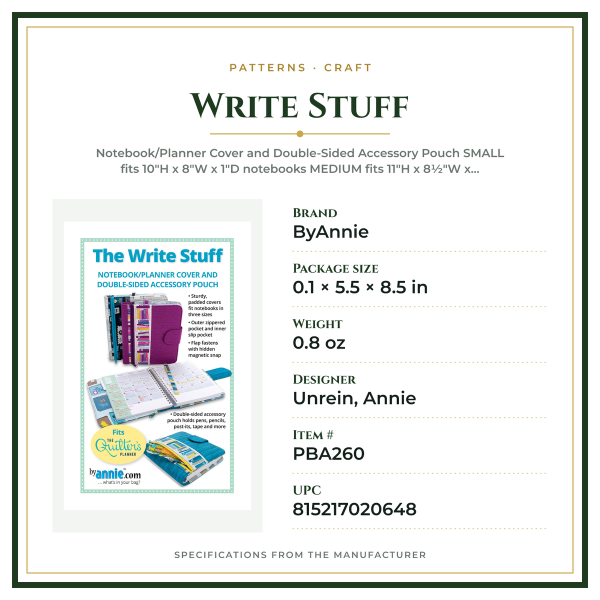 Product Specifications – Write Stuff