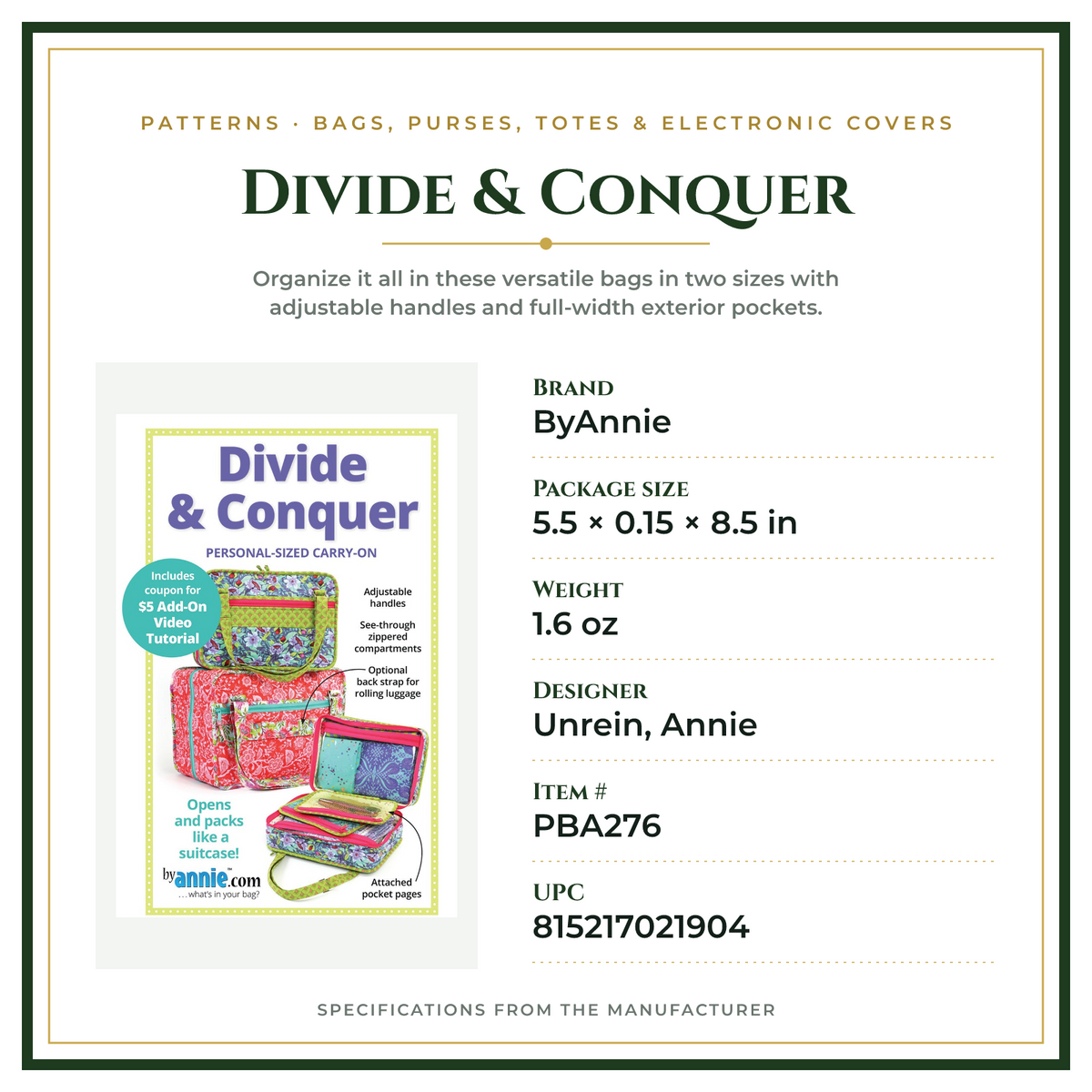 Product Specifications – Divide & Conquer
