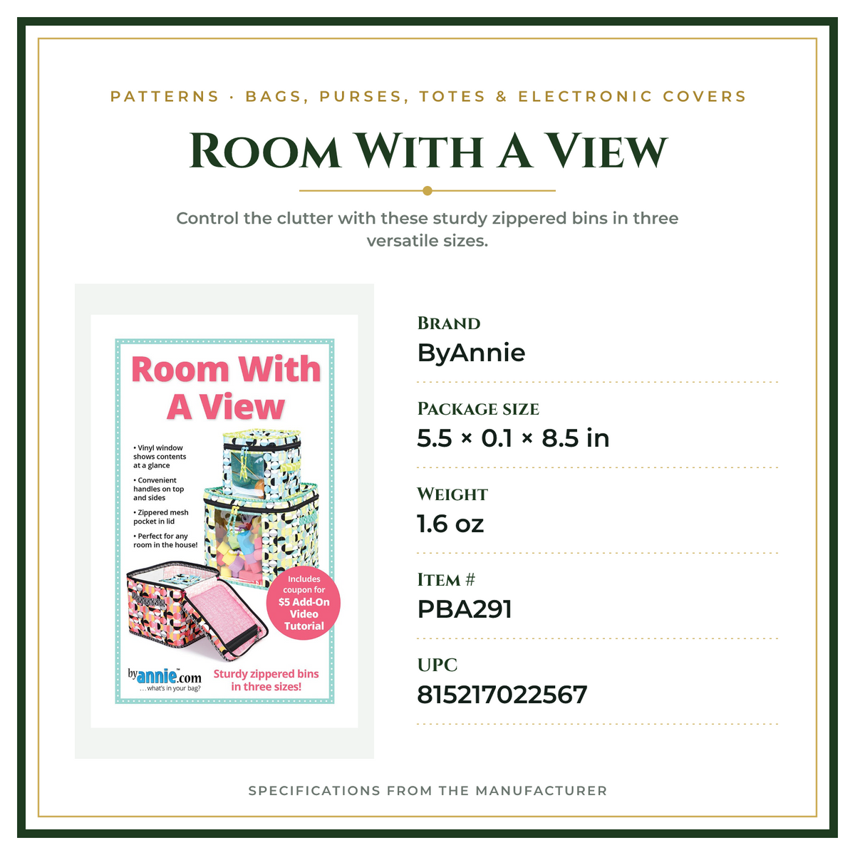 Product Specifications – Room With A View