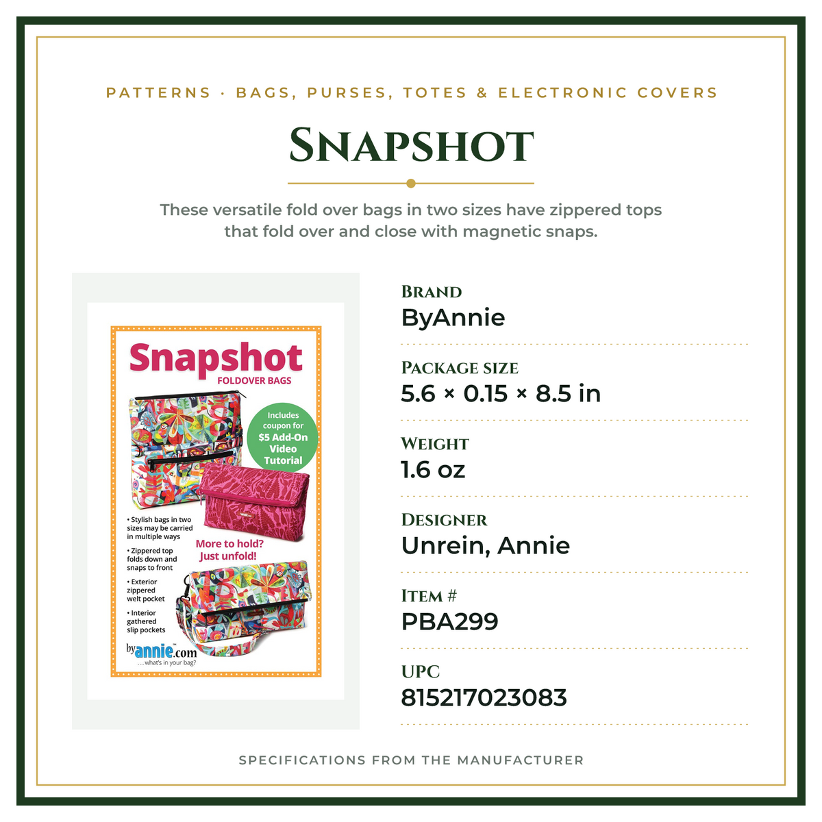 Product Specifications – Snapshot