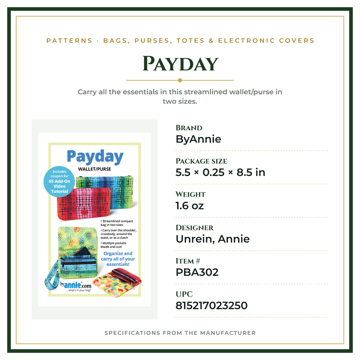 Product Specifications – Payday