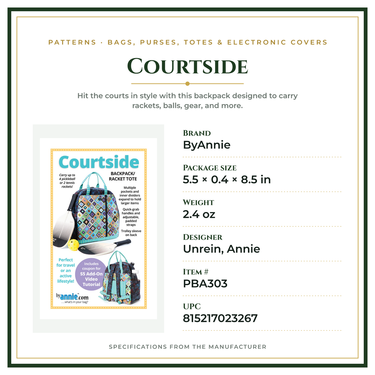Product Specifications – Courtside