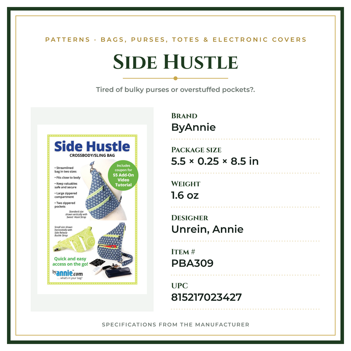 Product Specifications – Side Hustle