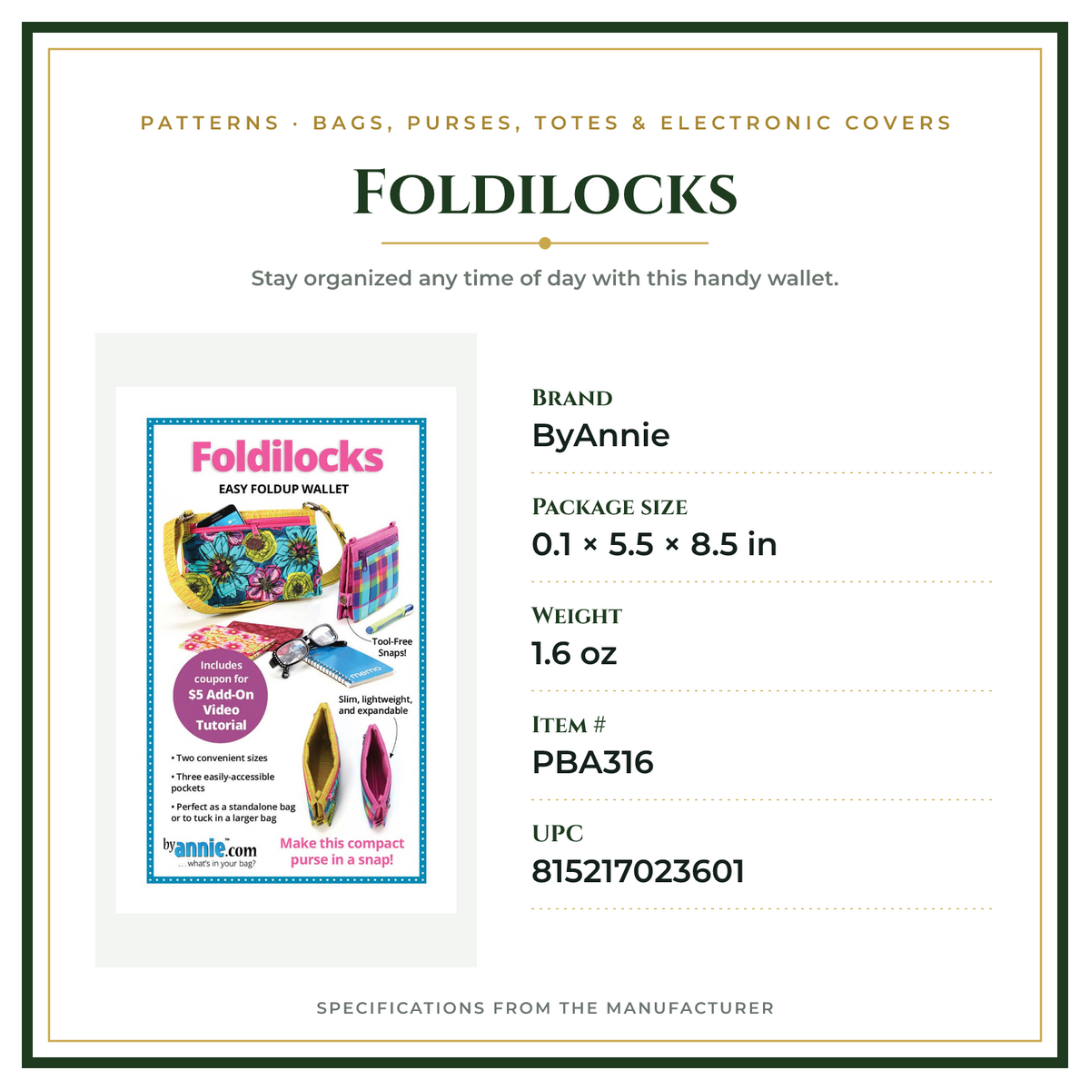 Product Specifications – Foldilocks