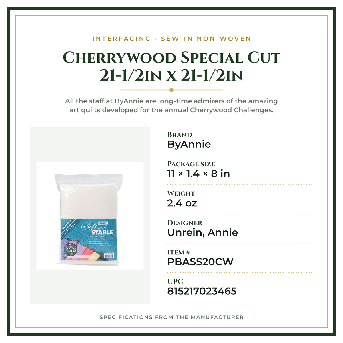 Product Specifications – Cherrywood Special Cut 21-1/2in x 21-1/2in