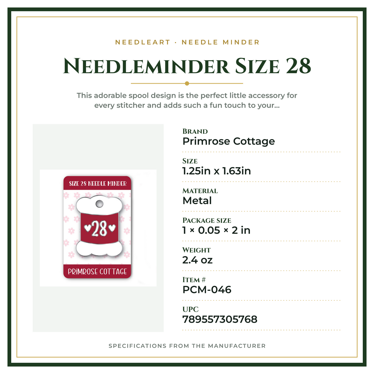 Product Specifications – Needleminder Size 28