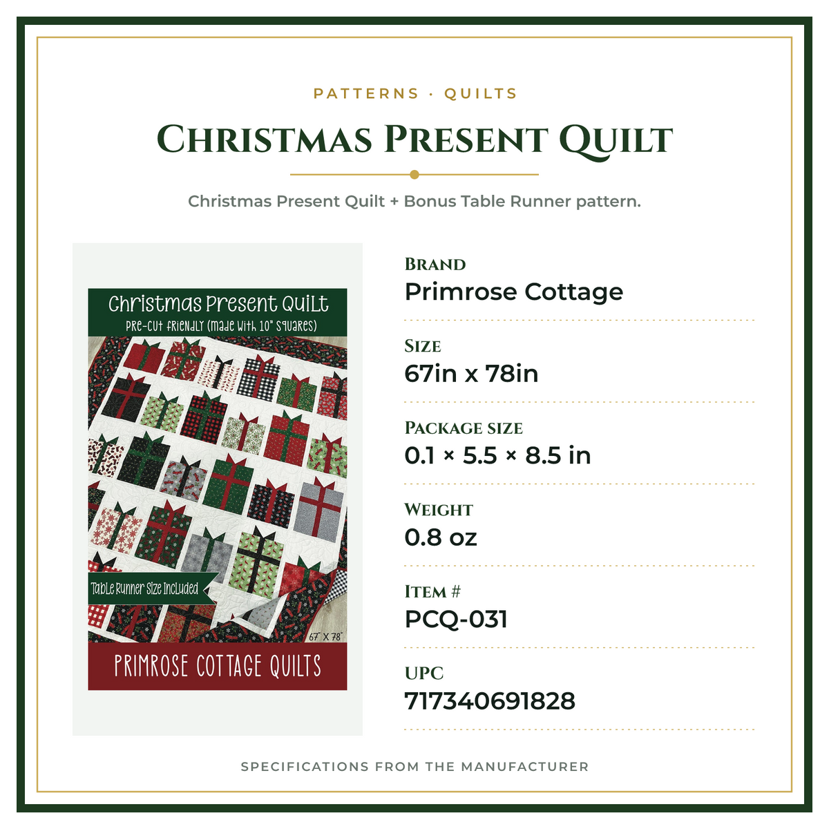 Product Specifications – Christmas Present Quilt