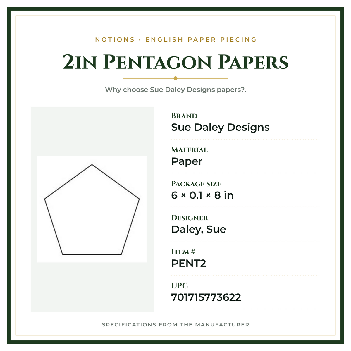 Product Specifications – 2in Pentagon Papers