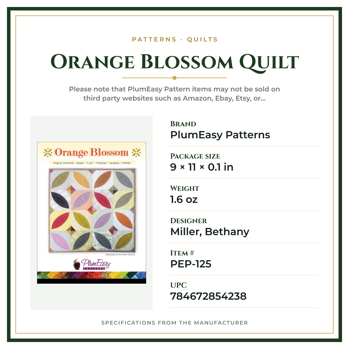 Product Specifications – Orange Blossom Quilt