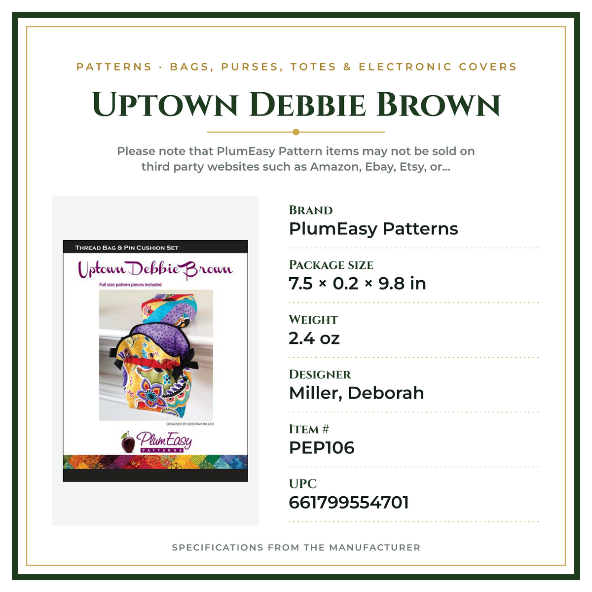Product Specifications – Uptown Debbie Brown