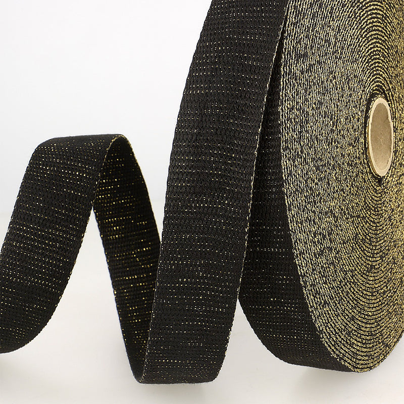 Webbing with Metallic Black & Gold 1-3/16in x 22yds