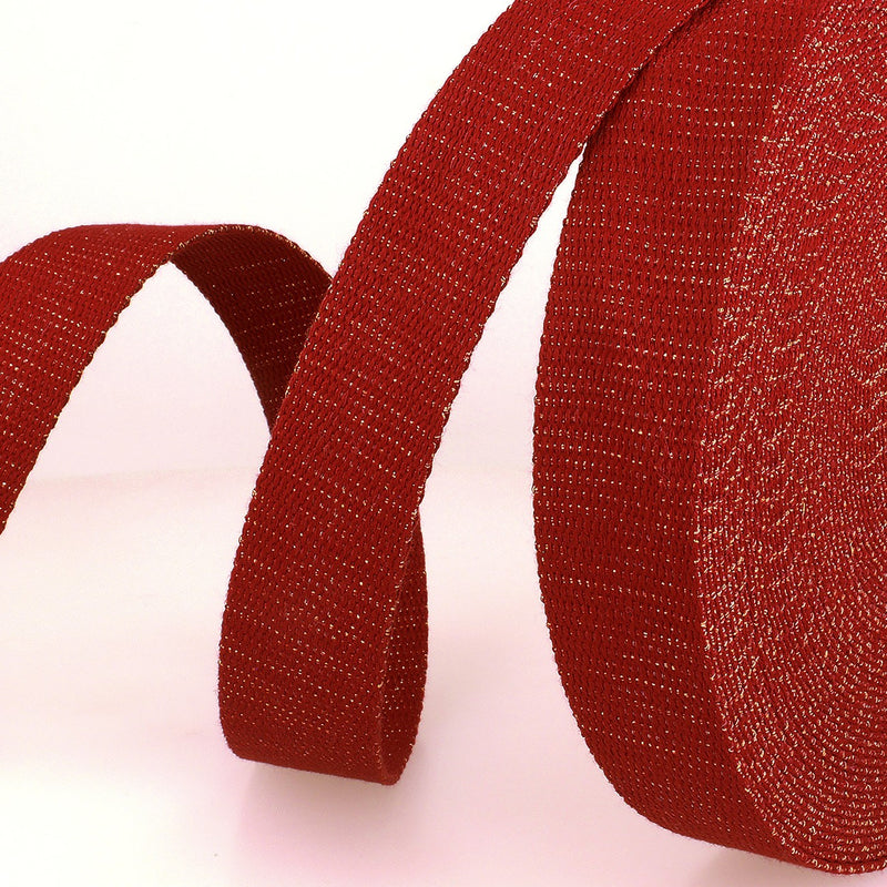 Webbing with Metallic Dark Red & Gold 1-3/16in x 22yds
