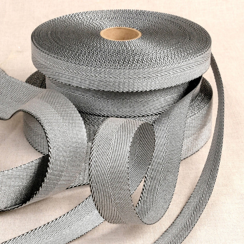 Metalized Webbing Silver & Black 1-3/16in x 22yds