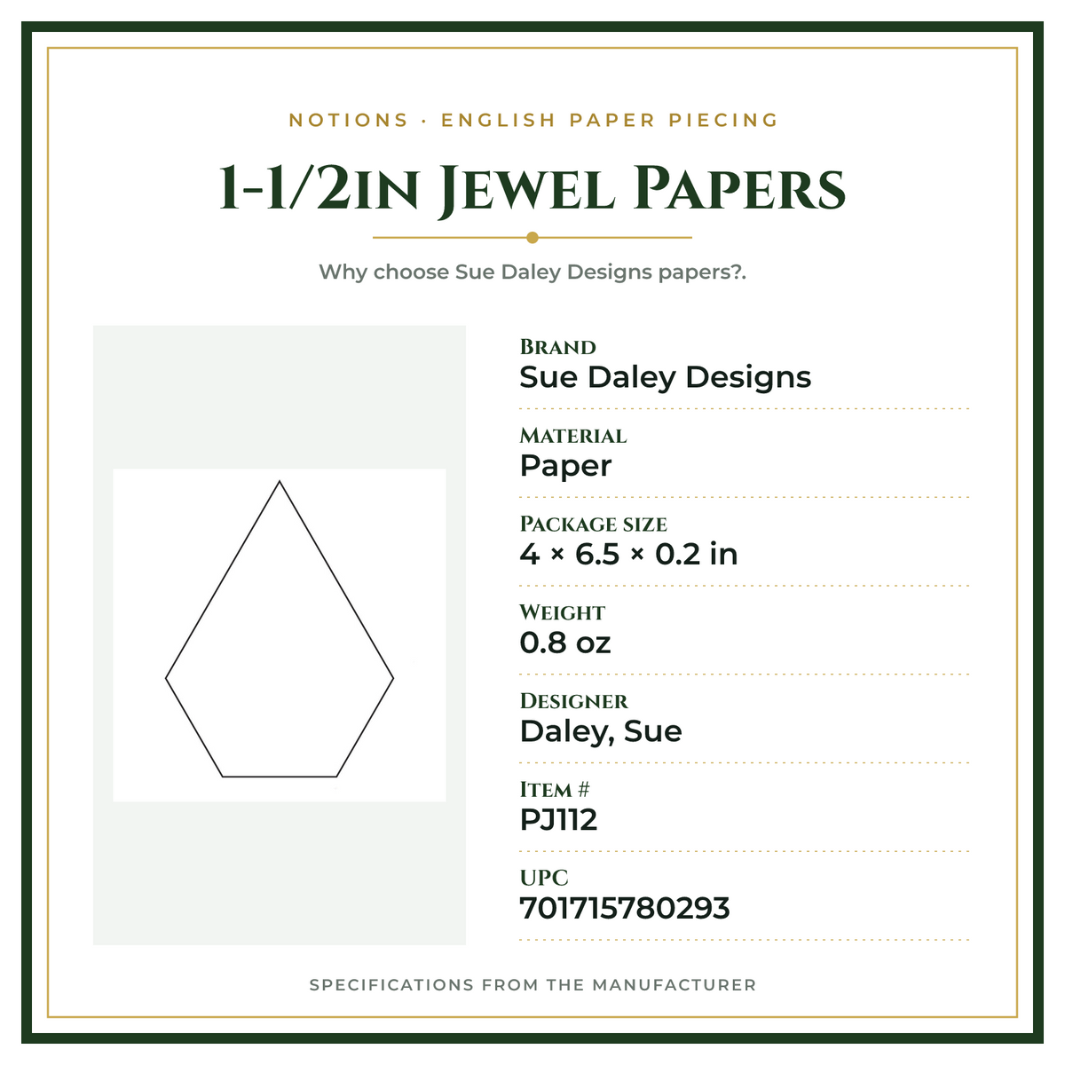 Product Specifications – 1-1/2in Jewel Papers