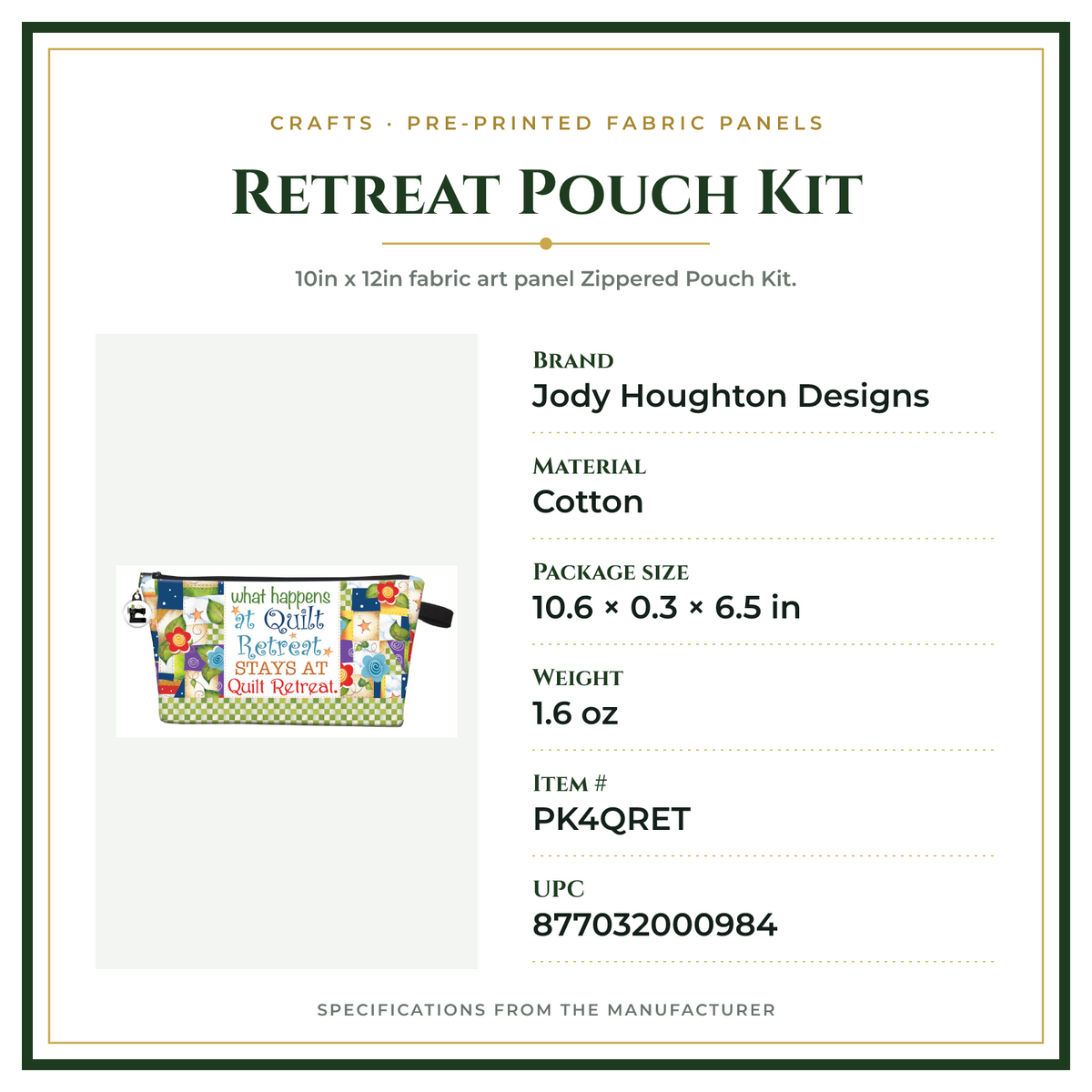Product Specifications – Retreat Pouch Kit