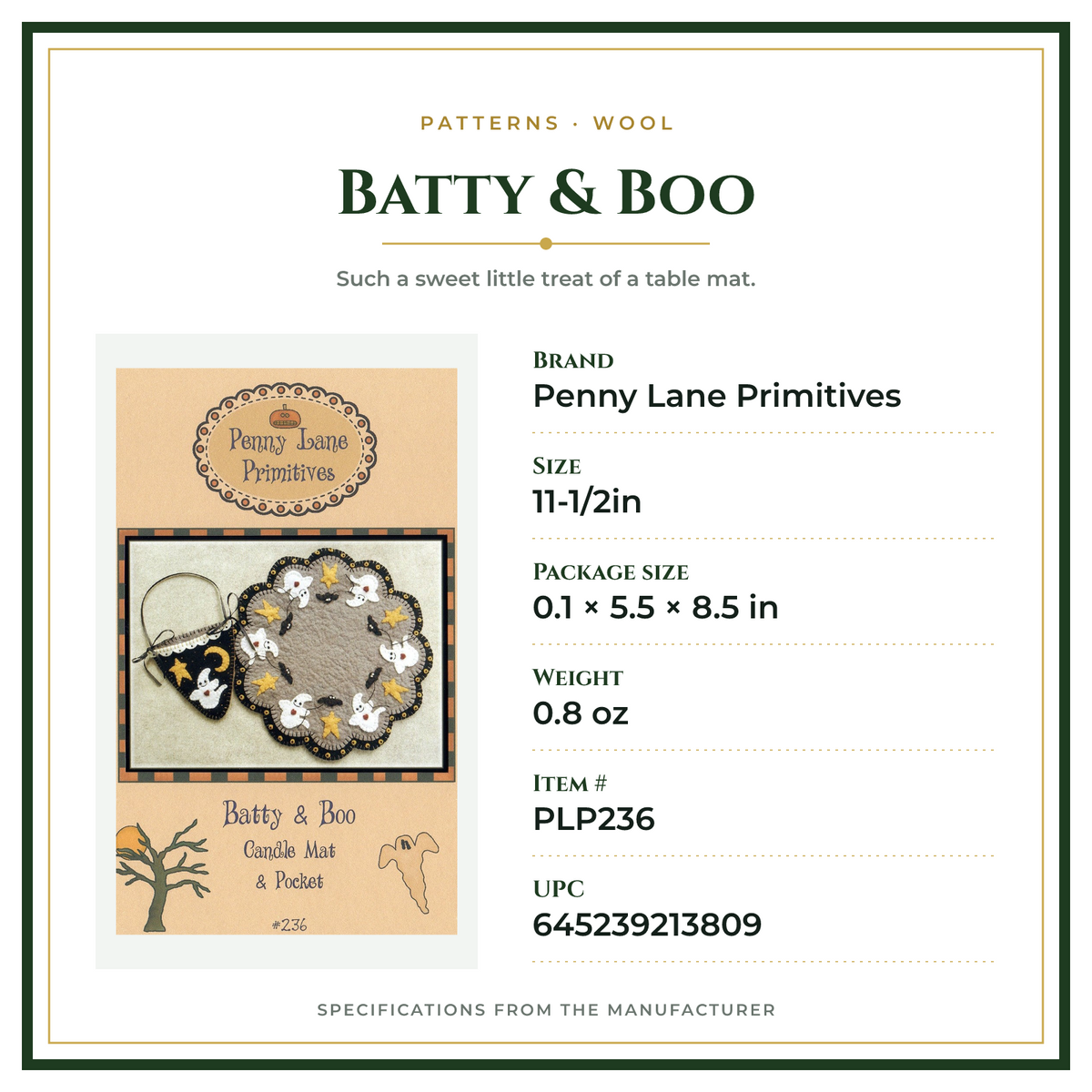 Product Specifications – Batty & Boo