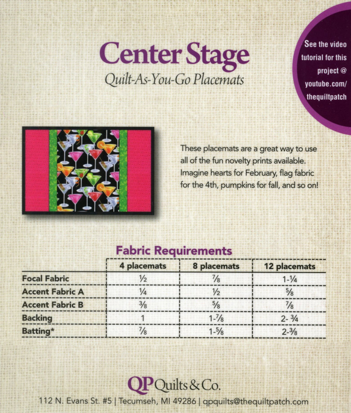Center Stage Placemats  Quilt-As-You-Go