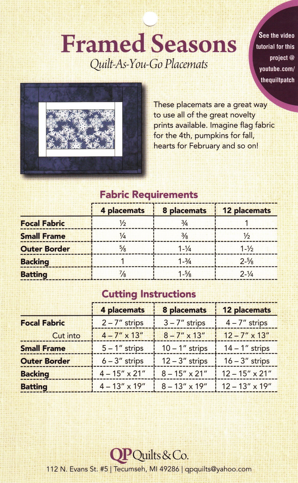 Framed Seasons -  Quilt-As-You-Go Placemats